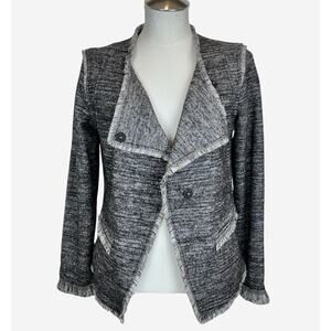 BANANA REPUBLIC Small Asymmetrical Black Gray Tweed Jacket Fringe Career Casual